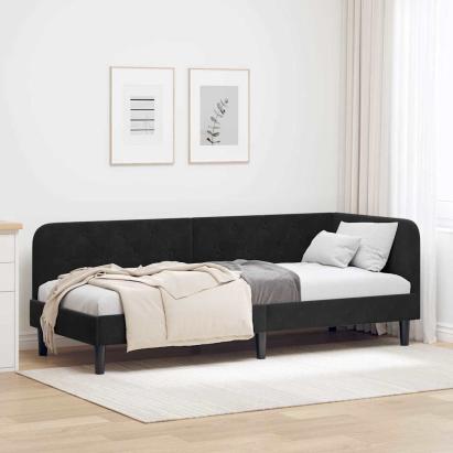Cadru de pat colțar cu headboard Negru 80 x 200 cm Catifea GartenMobel Dekor