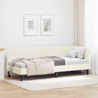 Cadru de pat colțar cu headboard Crem 80 x 200 cm Catifea GartenMobel Dekor