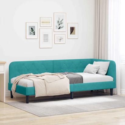 Cadru de pat colțar cu headboard Turcoaz 80 x 200 cm Catifea GartenMobel Dekor