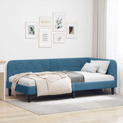 Cadru de pat colțar cu headboard albastru 90 x 190 cm Catifea GartenMobel Dekor