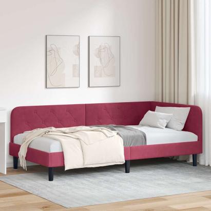 Cadru de pat colțar cu headboard Roșu Vin 100 x 200 cm Catifea GartenMobel Dekor