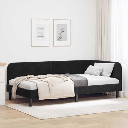 Cadru de pat colțar cu headboard Negru 100 x 200 cm Catifea GartenMobel Dekor