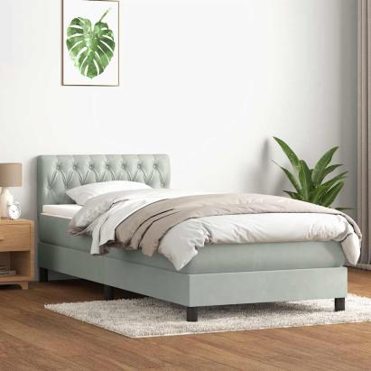 Pat box spring cu saltea, gri deschis, 80x210 cm, catifea GartenMobel Dekor