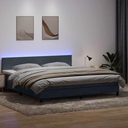 Pat cu arcuri cu saltea și LED, gri închis, 180x210 cm, catifea GartenMobel Dekor