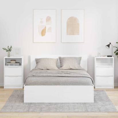 Mese de noptieră cu sertar 2 pcs Alb lucios 40 x 30 x 467 cm GartenMobel Dekor