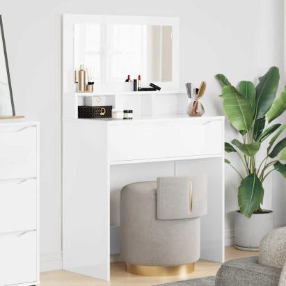 Mese de toaletă pentru dormitor Alb lucios 80 x 39,6 x 135 cm GartenMobel Dekor