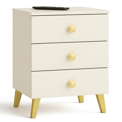 Comoda MOBI K-03 cu 3 sertare, PAL laminat 16 mm, 40x37x58 cm, bej si auriu Household NewTrend