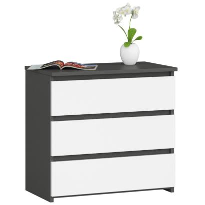 Comoda cu 3 sertare, PAL laminat 16 mm, 60x35x57 cm, gri si alb Household NewTrend
