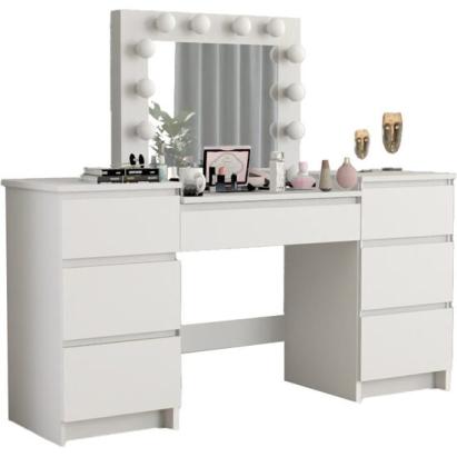 Masa de toaleta/machiaj, alb, cu oglinda si LED-uri, Silvia Old, 155x42x135 cm GartenVIP DiyLine