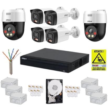 Sistem supraveghere cu functii inteligente IP, Dahua, 4 camere fixe 4MP, IR 30m, Microfon, 2 camere rotative 5MP, Difuzor, Alarma, Accesorii montaj, HDD 1TB SafetyGuard Surveillance