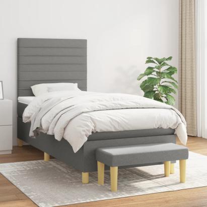 Pat box spring cu saltea, gri închis, 90x190 cm, textil GartenMobel Dekor