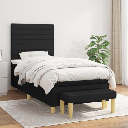 Pat box spring cu saltea, negru, 90x190 cm, textil GartenMobel Dekor
