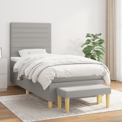 Pat box spring cu saltea, gri deschis, 90x200 cm, textil GartenMobel Dekor