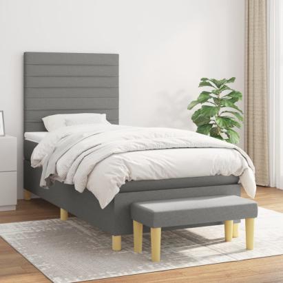 Pat box spring cu saltea, gri închis, 90x200 cm, textil GartenMobel Dekor