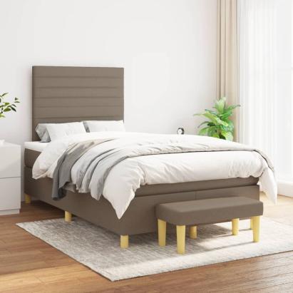 Pat box spring cu saltea, gri taupe, 120x200 cm, textil GartenMobel Dekor