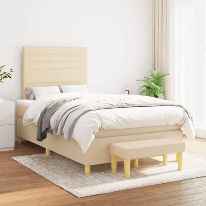 Pat box spring cu saltea, crem, 120x200 cm, textil GartenMobel Dekor