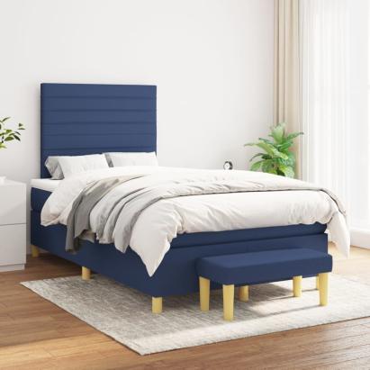Pat box spring cu saltea, albastru, 120x200 cm, textil GartenMobel Dekor