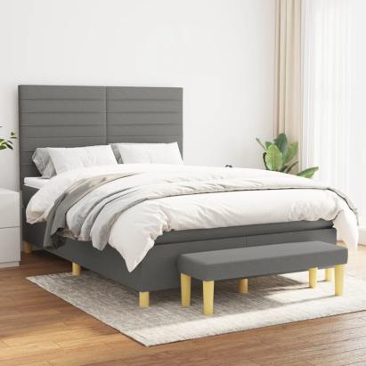 Pat box spring cu saltea, gri închis, 140x190 cm, textil GartenMobel Dekor