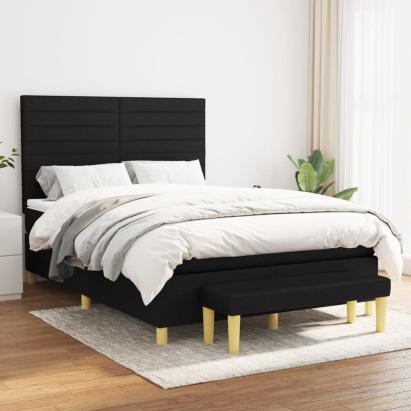 Pat box spring cu saltea, negru, 140x190 cm, textil GartenMobel Dekor