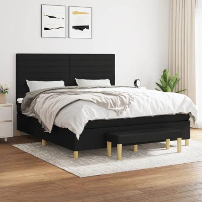 Pat box spring cu saltea, negru, 160x200 cm, textil GartenMobel Dekor