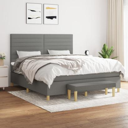 Pat box spring cu saltea, gri închis, 180x200 cm, textil GartenMobel Dekor