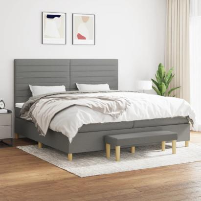 Pat box spring cu saltea, gri închis, 200x200 cm, textil GartenMobel Dekor
