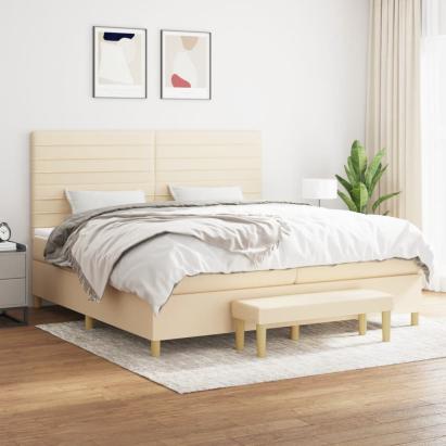 Pat box spring cu saltea, crem, 200x200 cm, textil GartenMobel Dekor