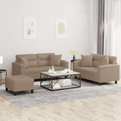 Set de canapele cu perne, 3 piese, cappuccino, piele ecologică GartenMobel Dekor