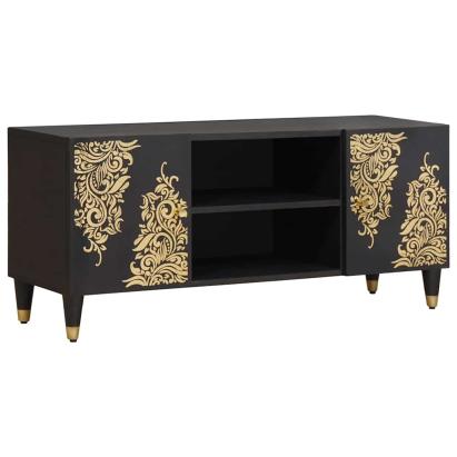 Cabinet TV cu raft Negru 105 x 33 x 46 cm Lemn de mango solid GartenMobel Dekor