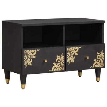 Cabinet TV cu sertar Negru 70 x 33 x 46 cm Lemn de mango solid GartenMobel Dekor