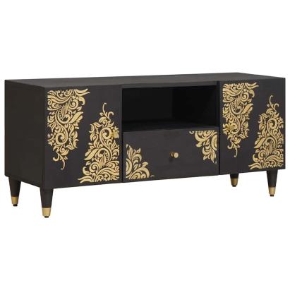 Cabinet TV cu sertar Negru 105 x 33 x 46 cm Lemn de mango solid GartenMobel Dekor