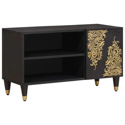 Cabinet TV cu raft Negru 80 x 33 x 46 cm Lemn de mango solid GartenMobel Dekor