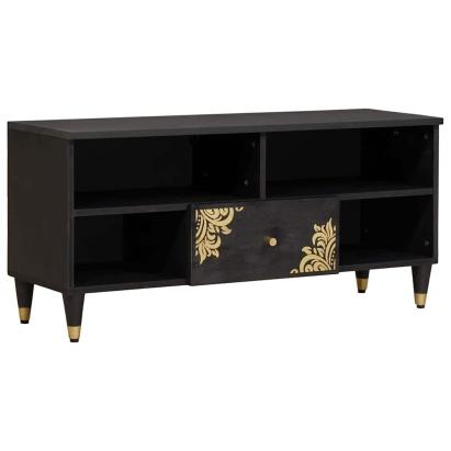 Cabinet TV cu sertar Negru 100 x 33 x 46 cm Lemn de mango solid GartenMobel Dekor