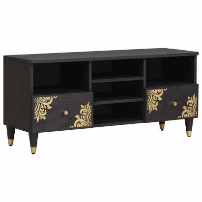 Cabinet TV cu sertar Negru 100 x 33 x 46 cm Lemn de mango solid GartenMobel Dekor
