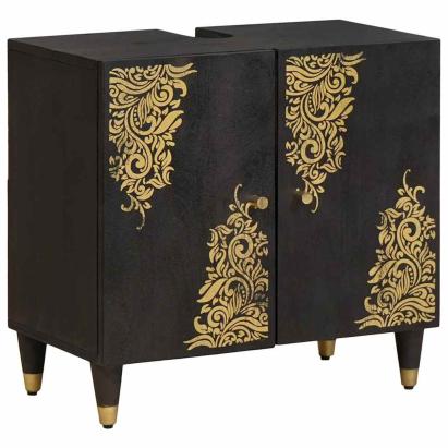 Dulap de chiuvetă Negru 62 x 33 x 58 cm Lemn de mango solid GartenMobel Dekor