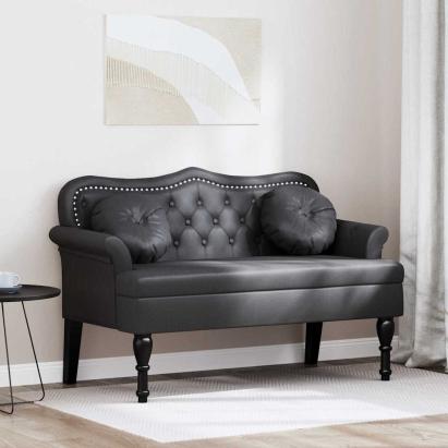 Bancă Chesterfield Negru 120.5 x 65 x 75 cm Piele artificială GartenMobel Dekor