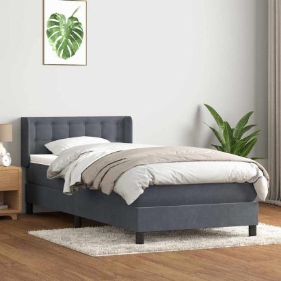Pat box spring cu saltea, gri închis, 80x210 cm, catifea GartenMobel Dekor