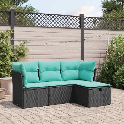 Set mobilier de grădină cu perne, 4 piese, negru, poliratan GartenMobel Dekor