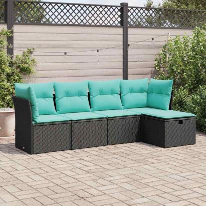 Set mobilier de grădină cu perne, 5 piese, negru, poliratan GartenMobel Dekor