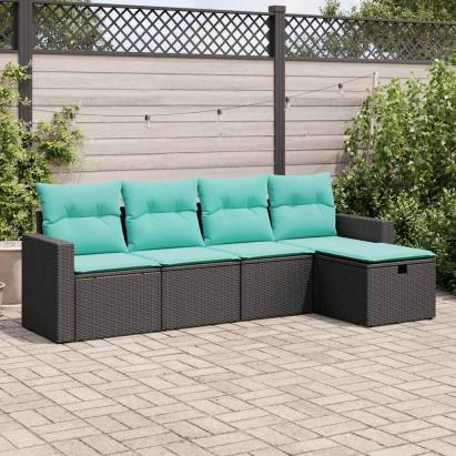 Set mobilier de grădină cu perne, 5 piese, negru, poliratan GartenMobel Dekor