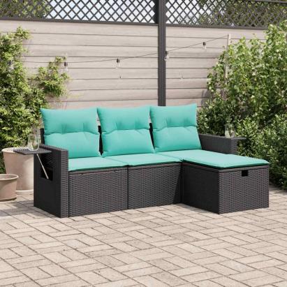 Set mobilier de grădină cu perne, 4 piese, negru, poliratan GartenMobel Dekor