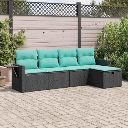 Set mobilier de grădină cu perne, 5 piese, negru, poliratan GartenMobel Dekor