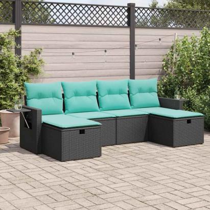 Set mobilier de grădină cu perne, 6 piese, negru, poliratan GartenMobel Dekor