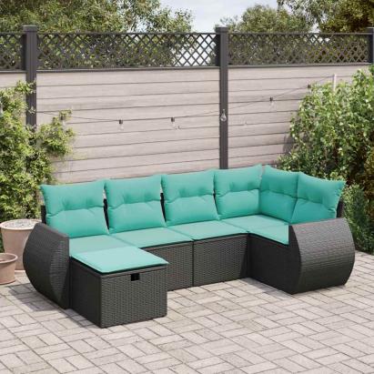 Set mobilier de grădină cu perne, 6 piese, negru, poliratan GartenMobel Dekor