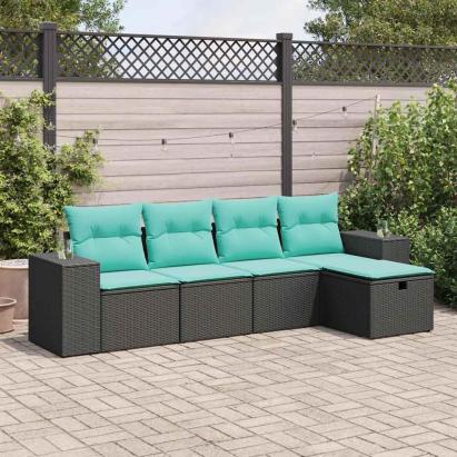 Set mobilier de grădină cu perne, 5 piese, negru, poliratan GartenMobel Dekor