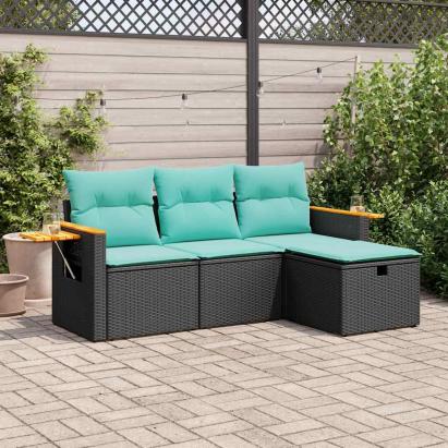 Set mobilier de grădină cu perne, 4 piese, negru, poliratan GartenMobel Dekor