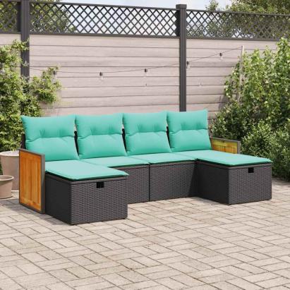 Set mobilier de grădină cu perne, 6 piese, negru, poliratan GartenMobel Dekor
