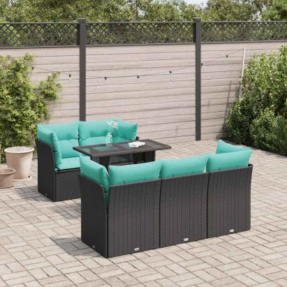 Set mobilier grădină perne 6 piese negru poliratan/lemn acacia GartenMobel Dekor