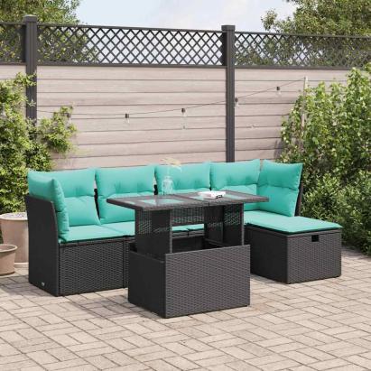Set mobilier grădină perne 6 piese negru poliratan/lemn acacia GartenMobel Dekor