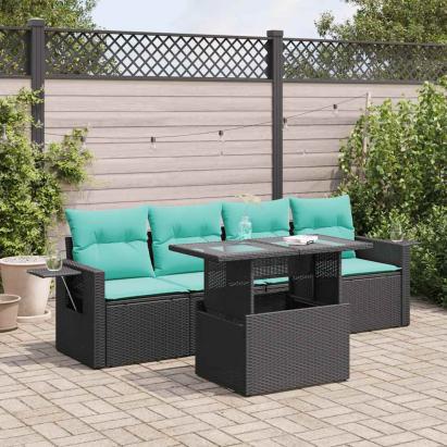 Set canapele de grădină cu perne, 5 piese, negru, poliratan GartenMobel Dekor